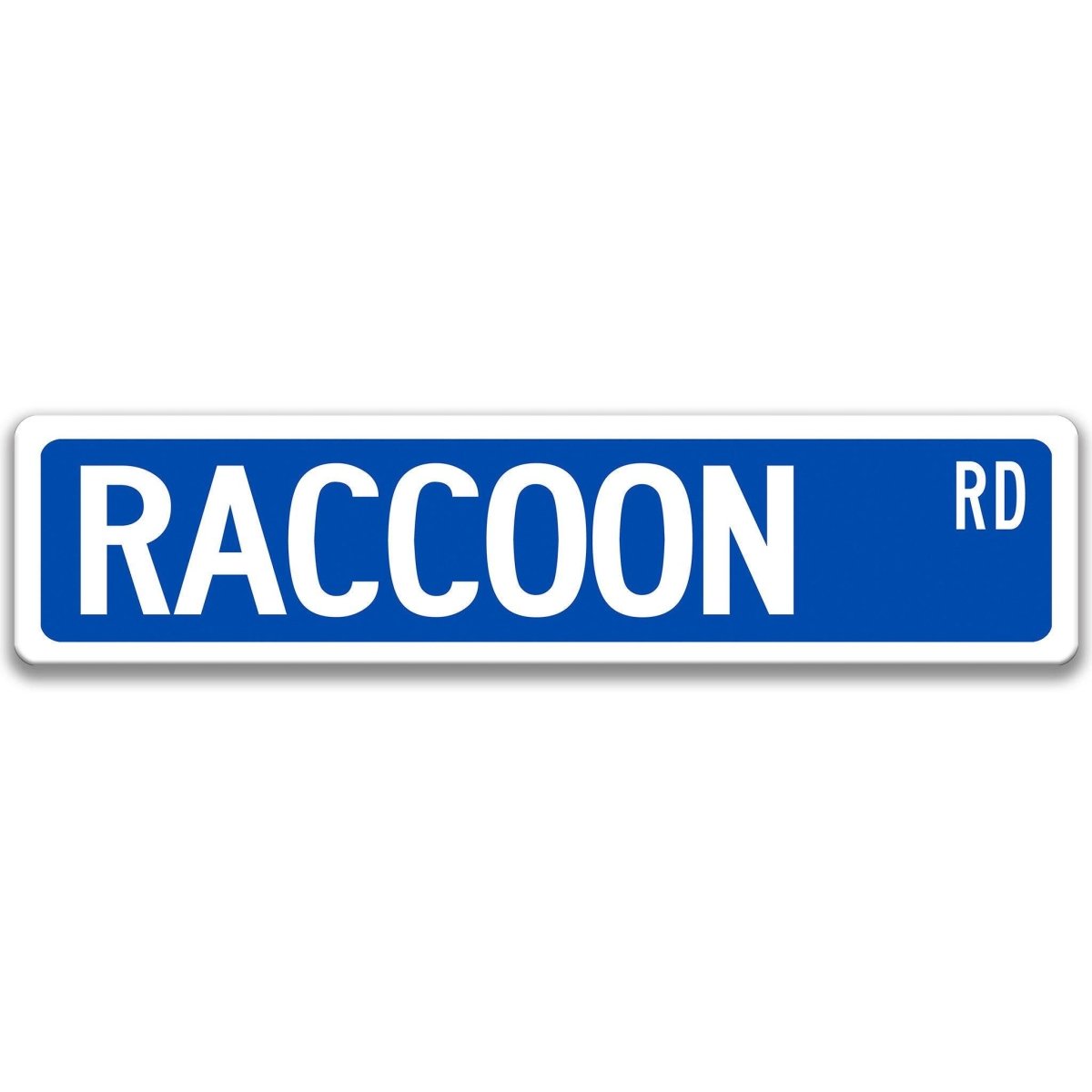 Raccoon metal street sign in blue background