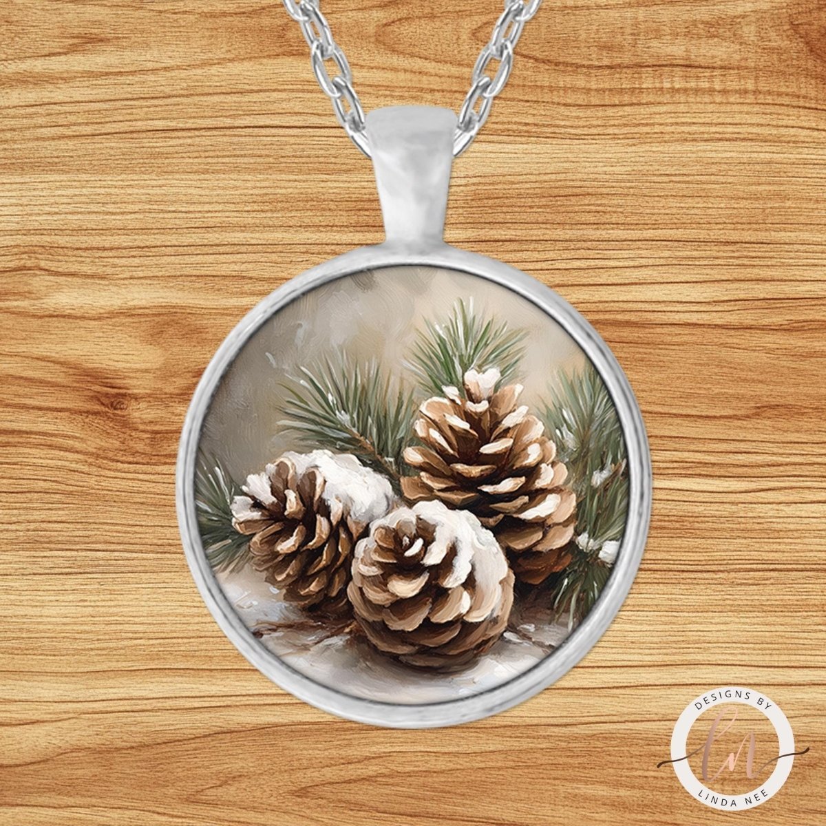 Snowy Pinecone Pendant Necklace