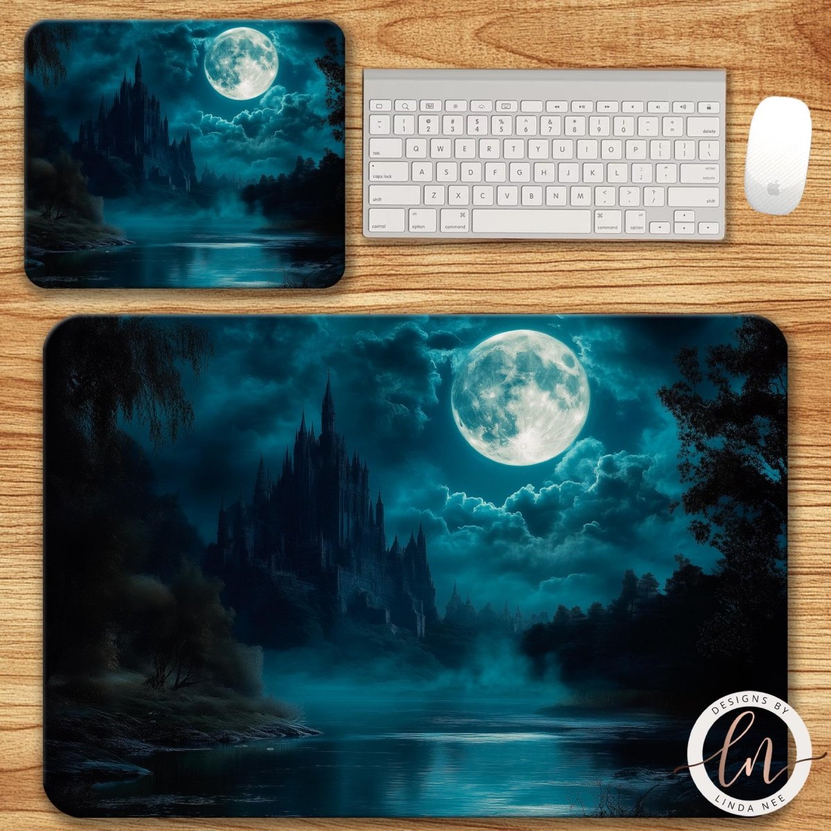 Moonlit Gothic Castle Mouse Pad & Desk Mat