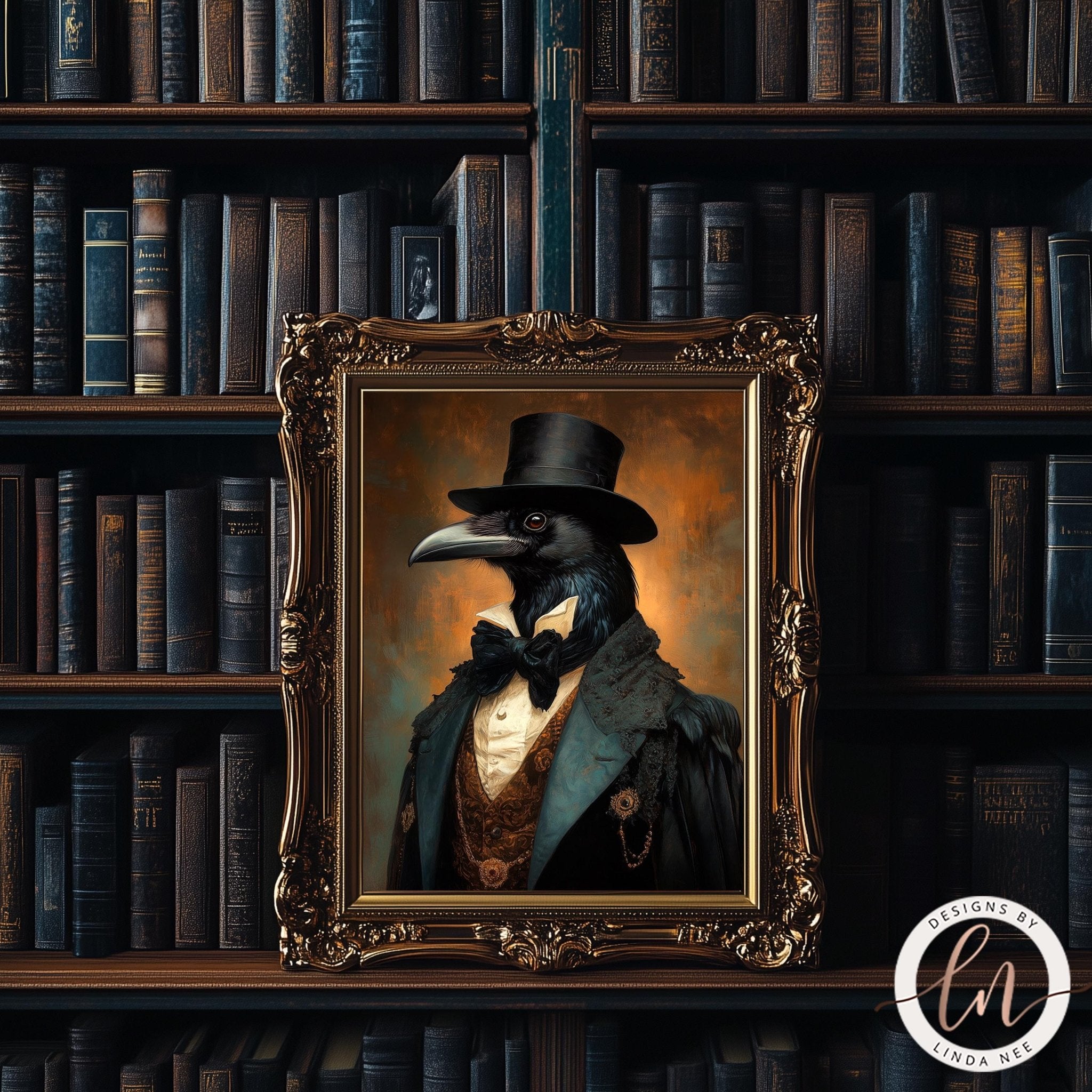 Edwardian Raven Portrait - Gothic Dark Academia Wall Art