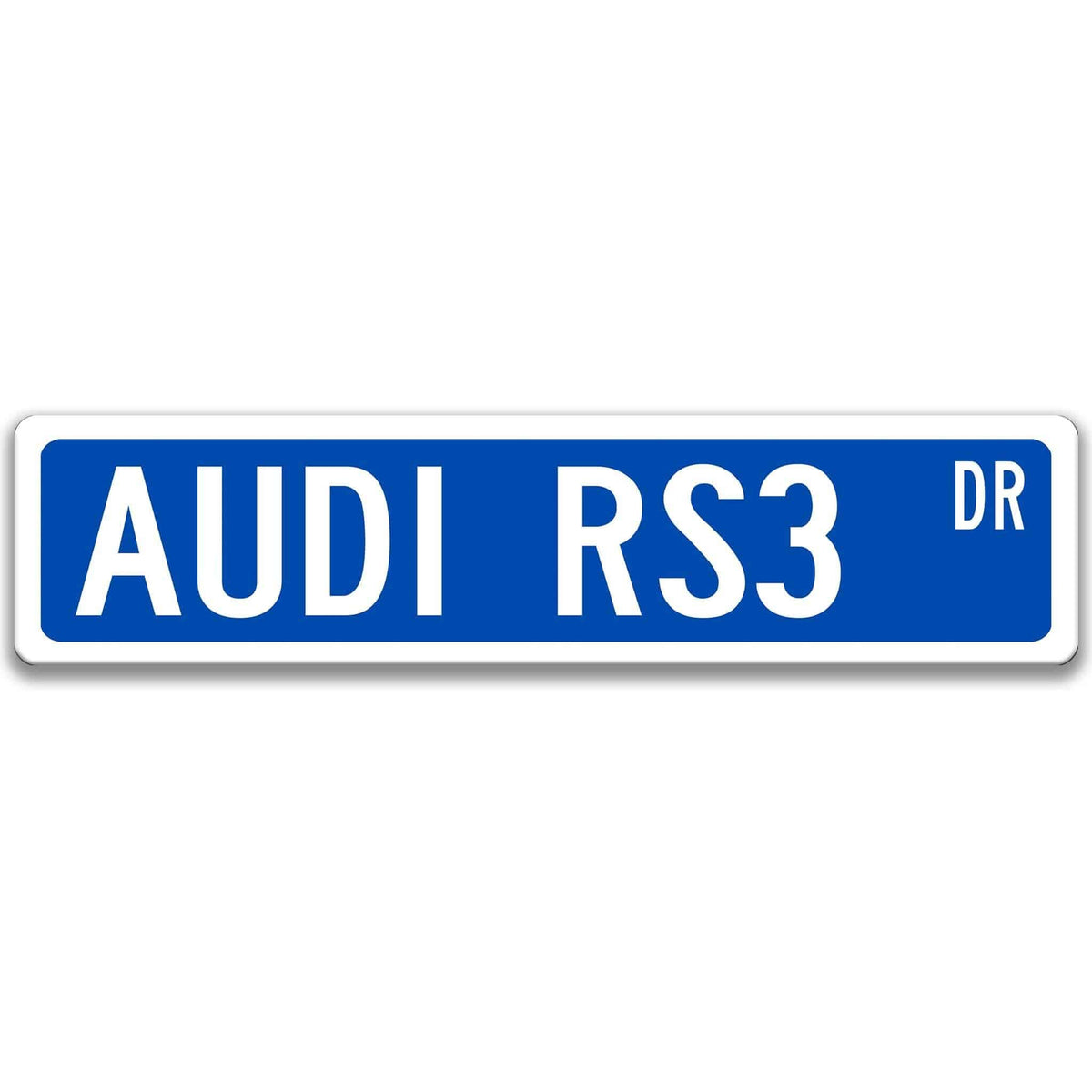 Blue Audi RS3 DR aluminum street sign with white lettering