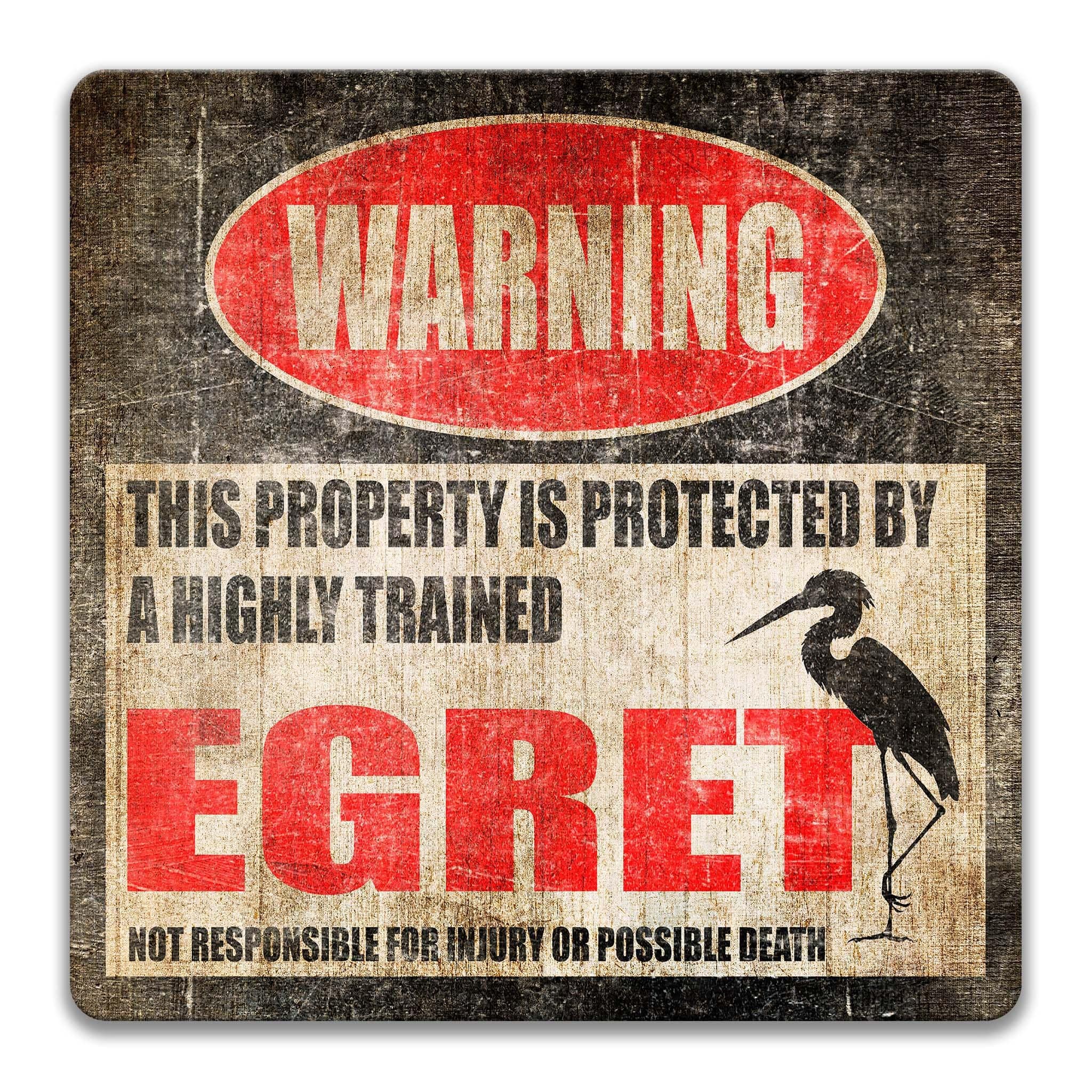 Egret Warning Sign, Bird Watcher Gifts, Funny Boat Dock Sign
