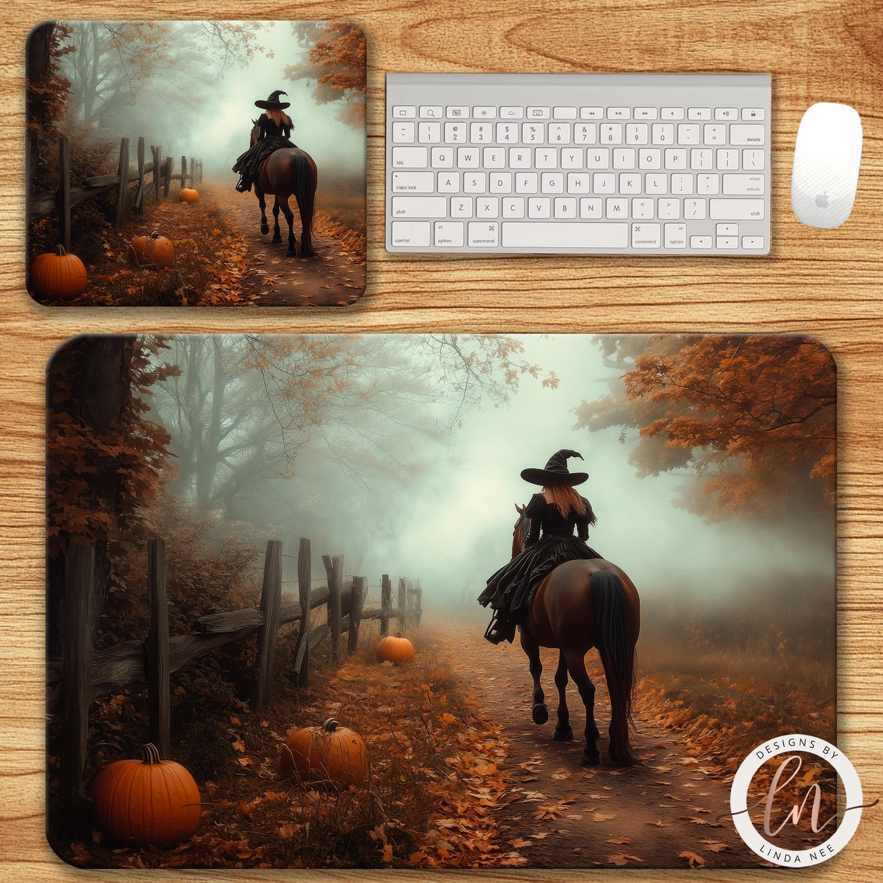 Equestrian Witch Desk Mat - Fall Country Trail Horseback