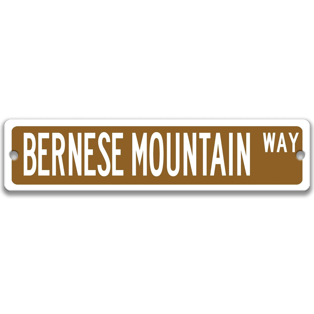Brown Bernese Mountain Dog DR aluminum street sign with white lettering