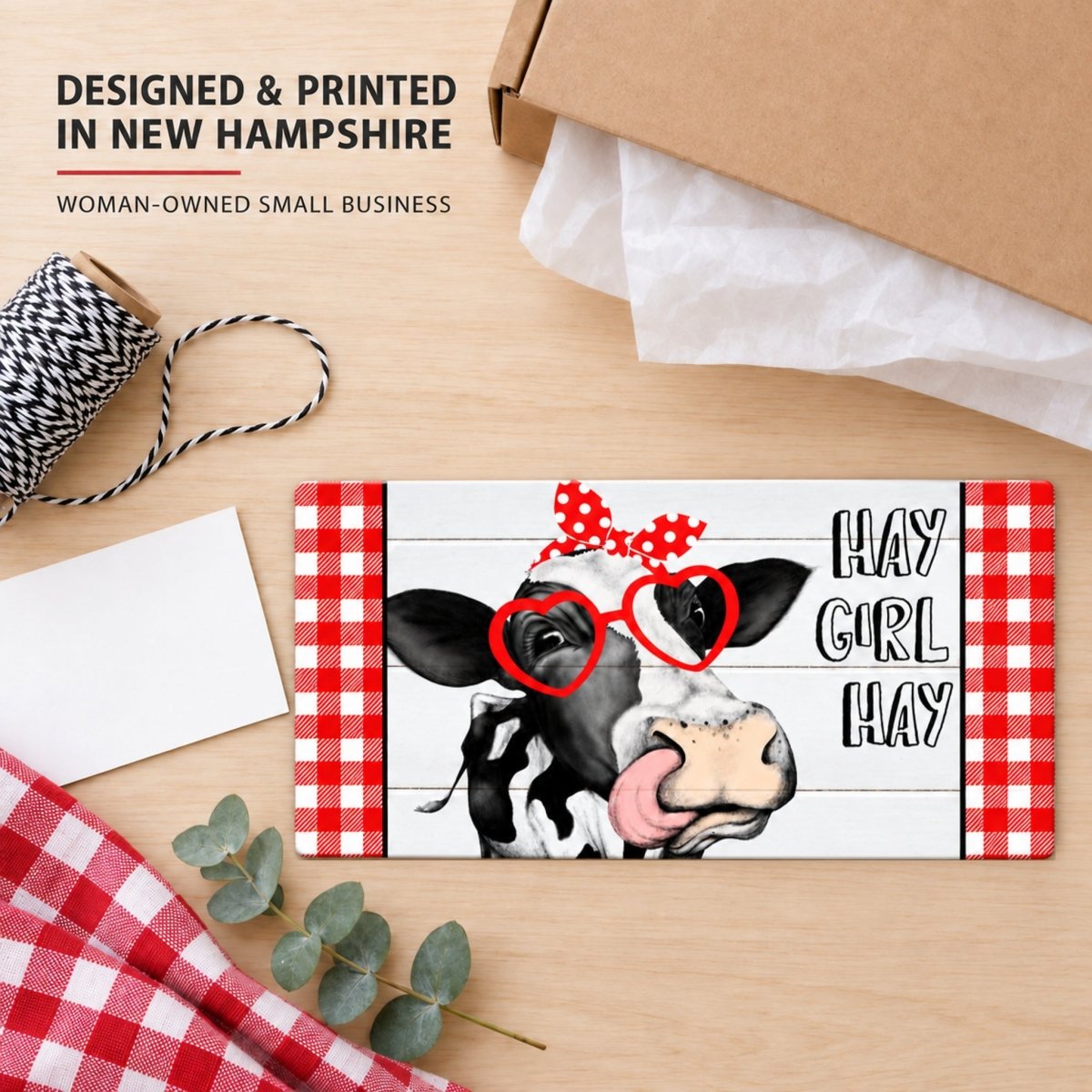 Hay Girl Hay Heifer sign packaged as a gift with a thank you note