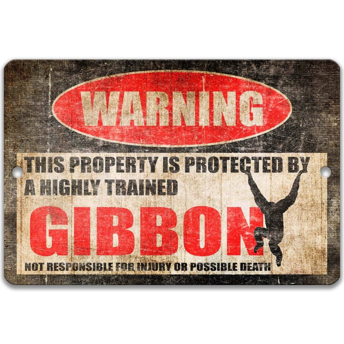 Gibbon Ape Warning Metal Sign