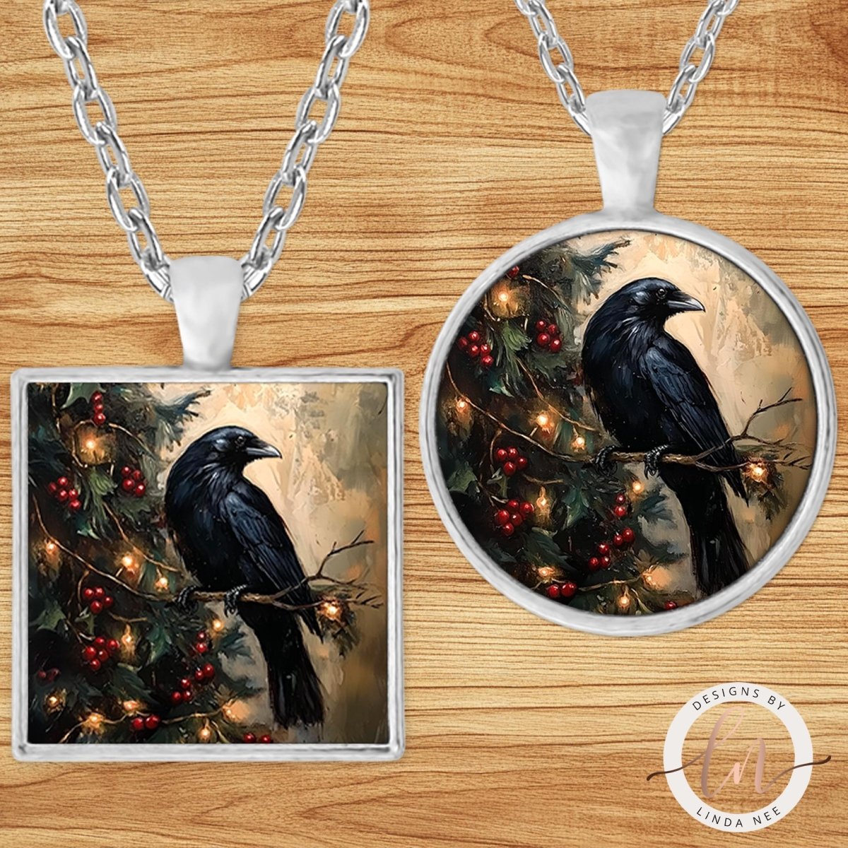 Holly Berry Raven Pendant Necklace