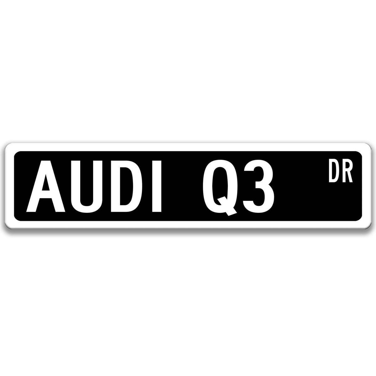 Black Audi Q3 DR aluminum street sign with white lettering