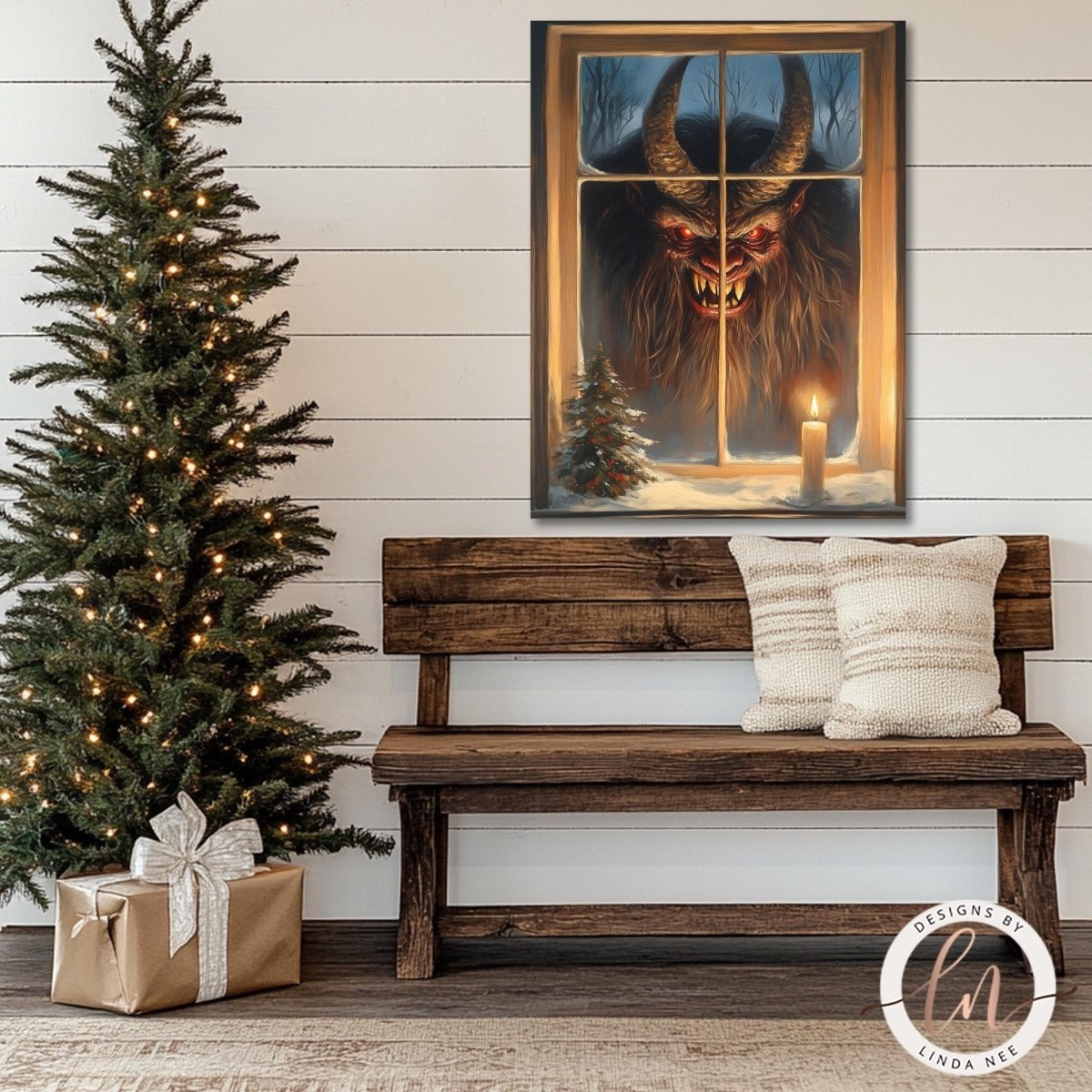 Gothic Krampus Christmas wall art for folklore inspired and alternative holiday decor