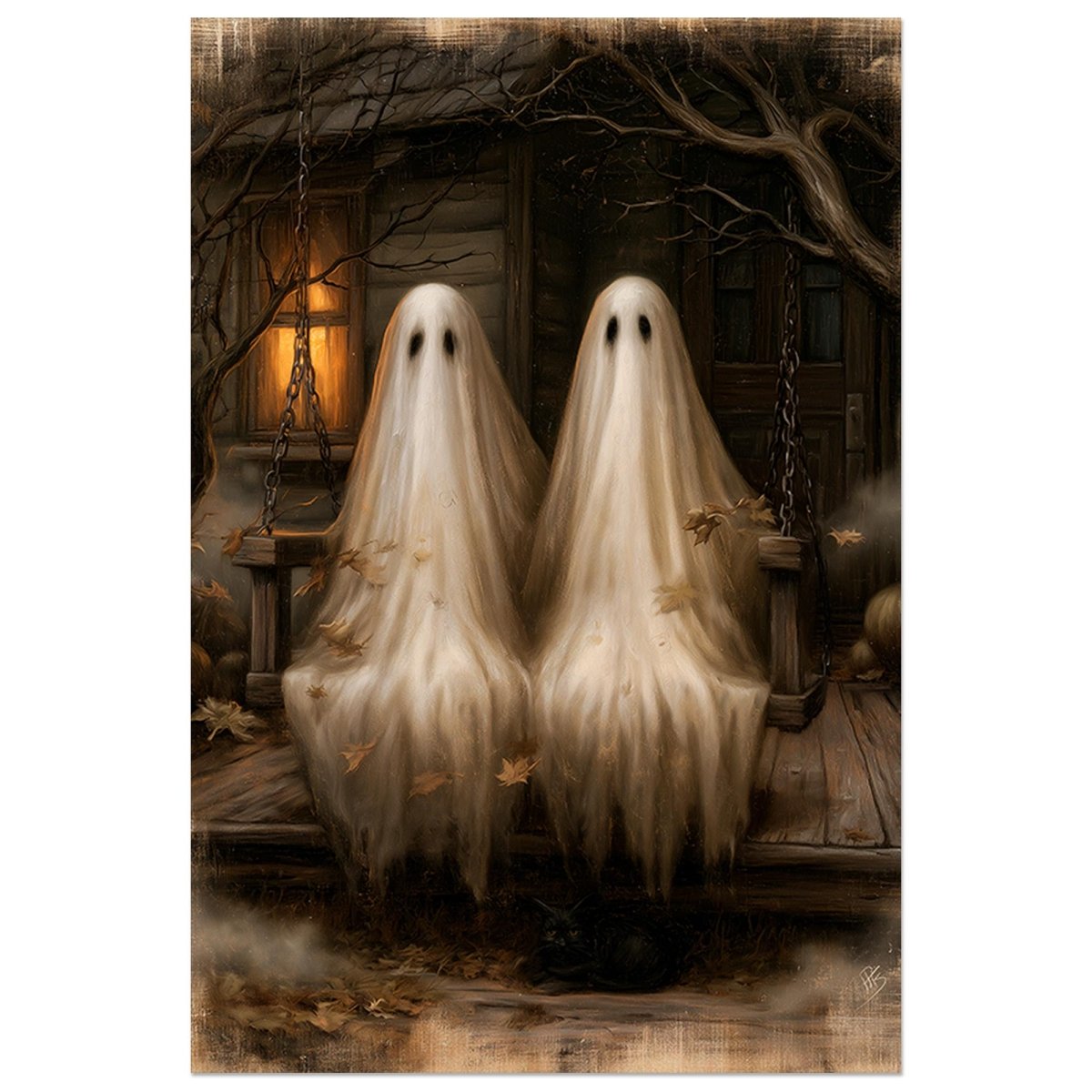 Close view of the two ghosts on the porch swing