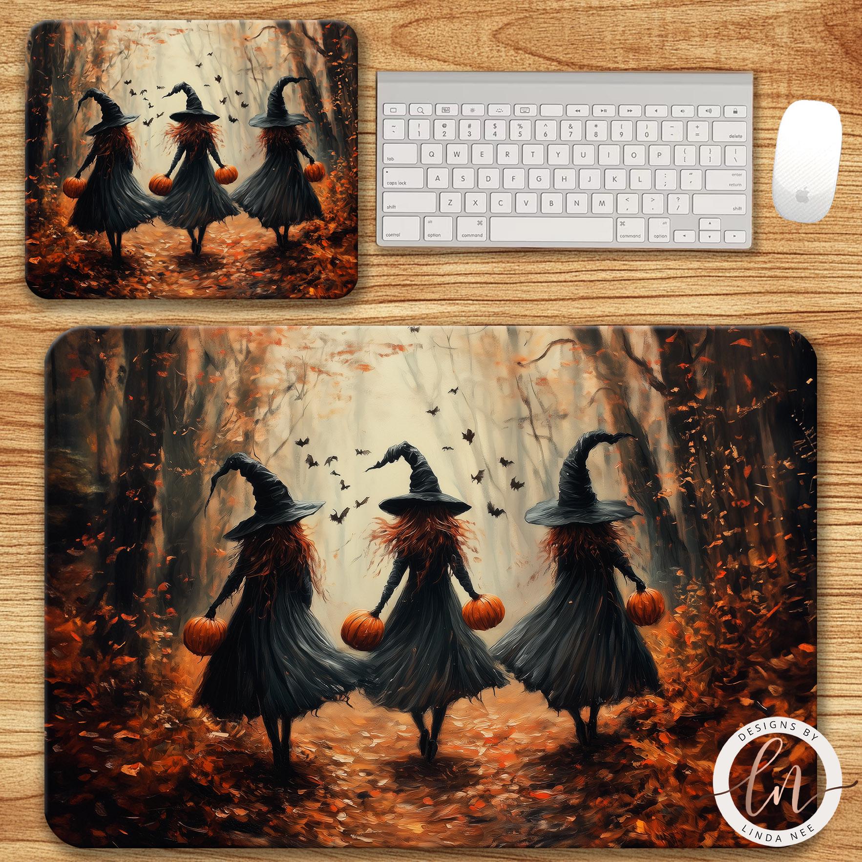 Fall Witches in the Forest Desk Mat - Gothic Halloween Art