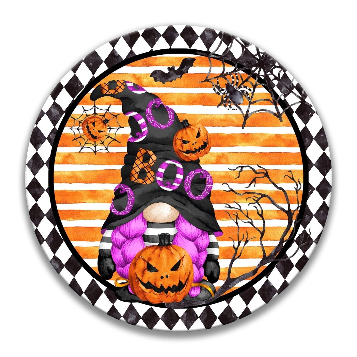 BOO Witch Gnome Halloween Wreath Sign
