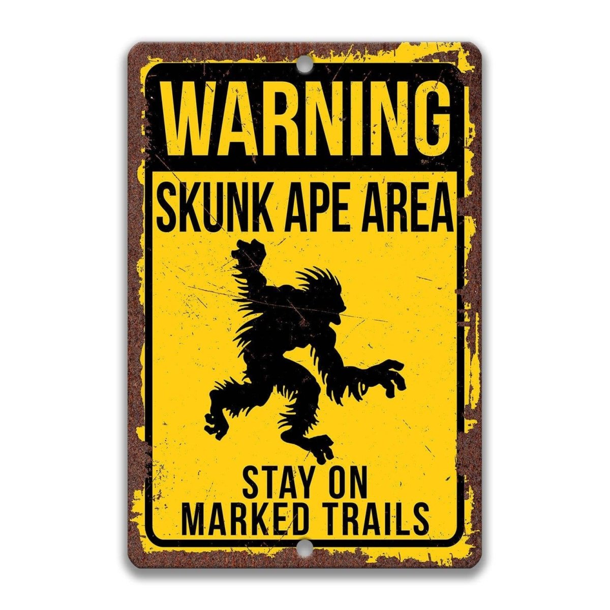 Skunk Ape Yellow Warning Metal Sign