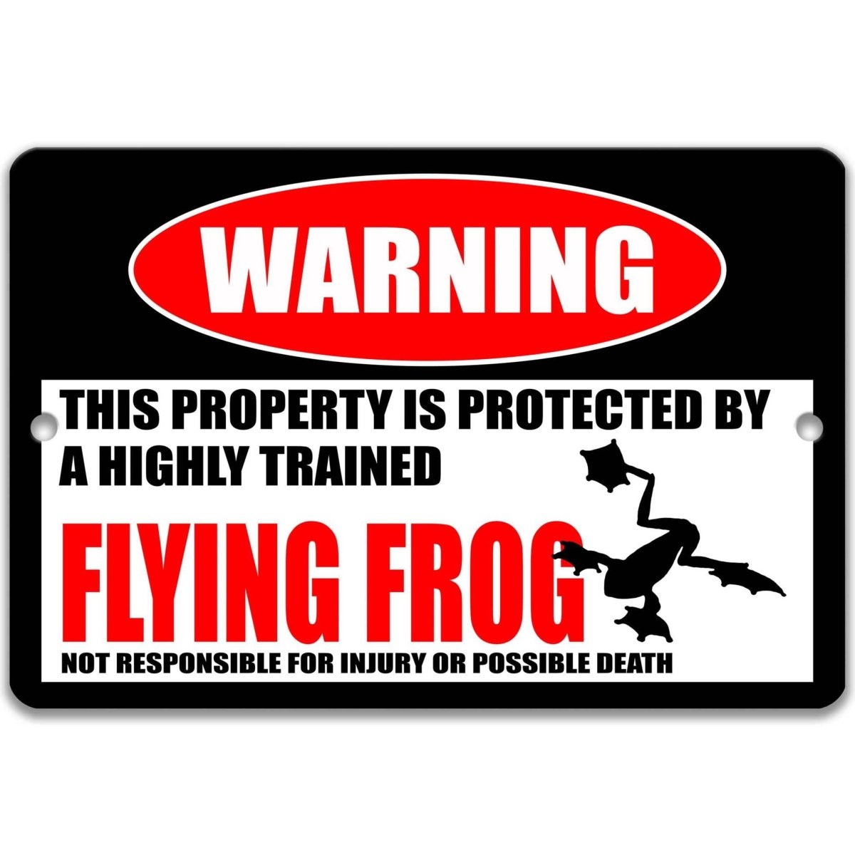 Flying Frog Warning Metal Sign