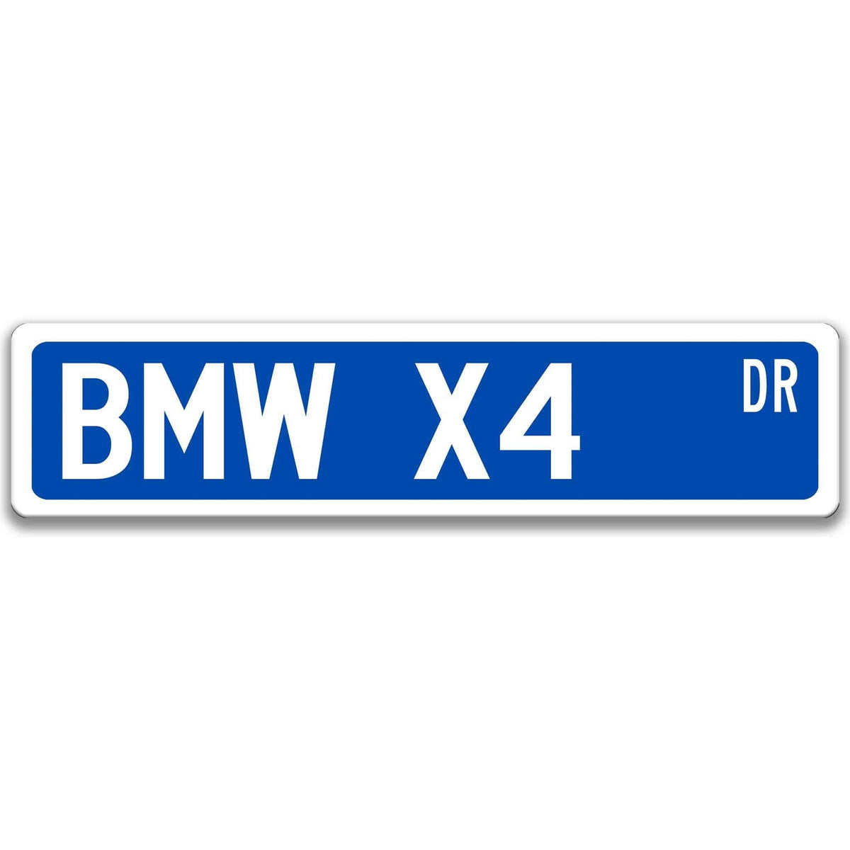 Blue BMW X4 DR aluminum street sign with white lettering