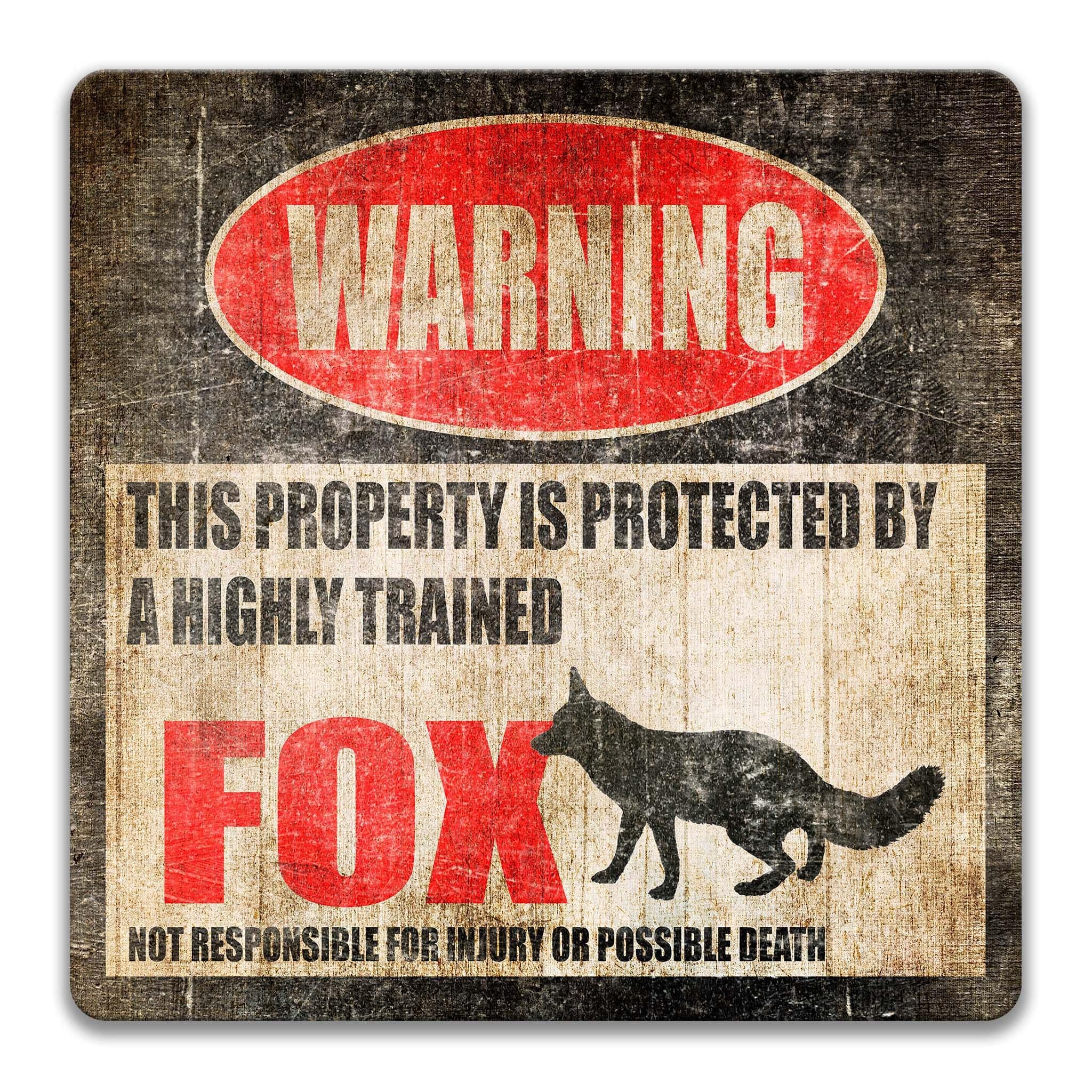 Fox Warning Sign, Beware of Fox Sign, Red Fox, Gray Fox, Wild Animals, Omnivores, Funny Metal Sign