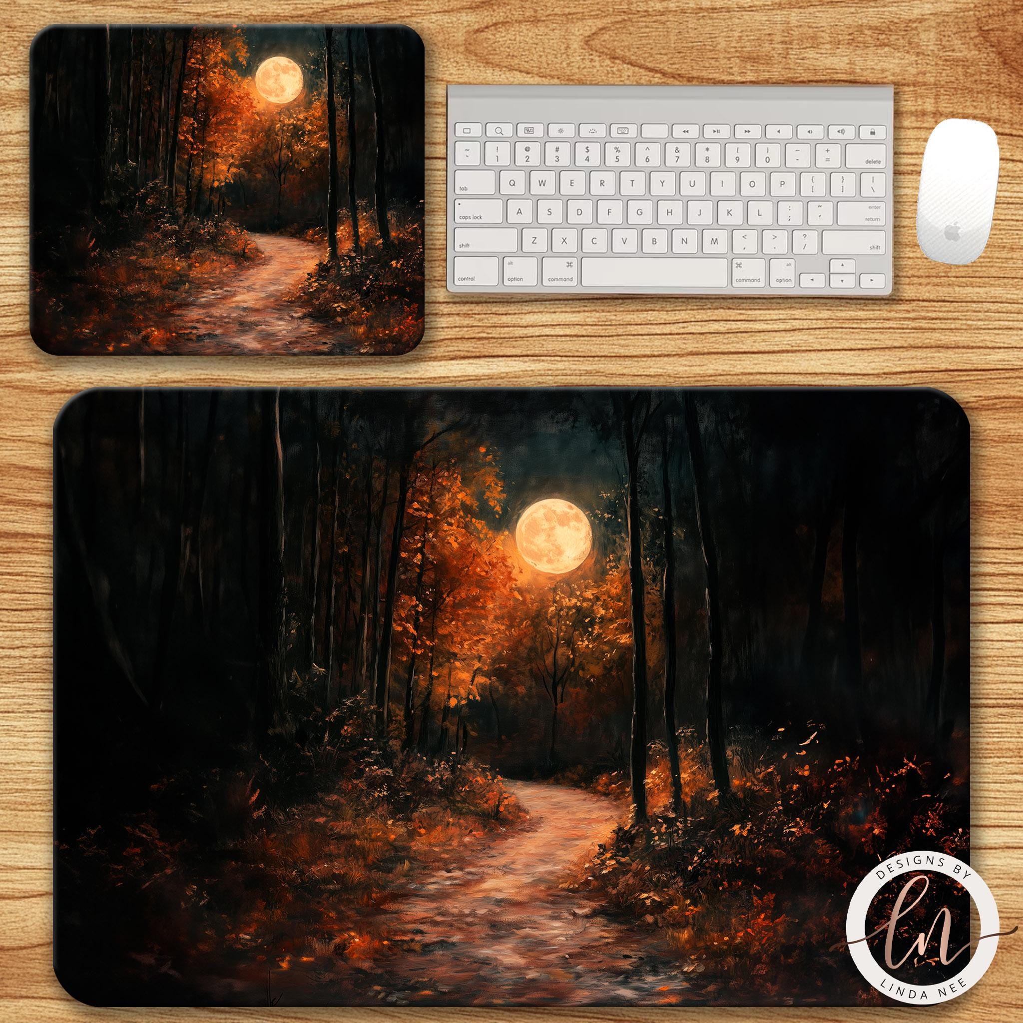 Full Moon Dark Forest Mousepad - Moody Fall Art Play matDesigns by Linda Nee