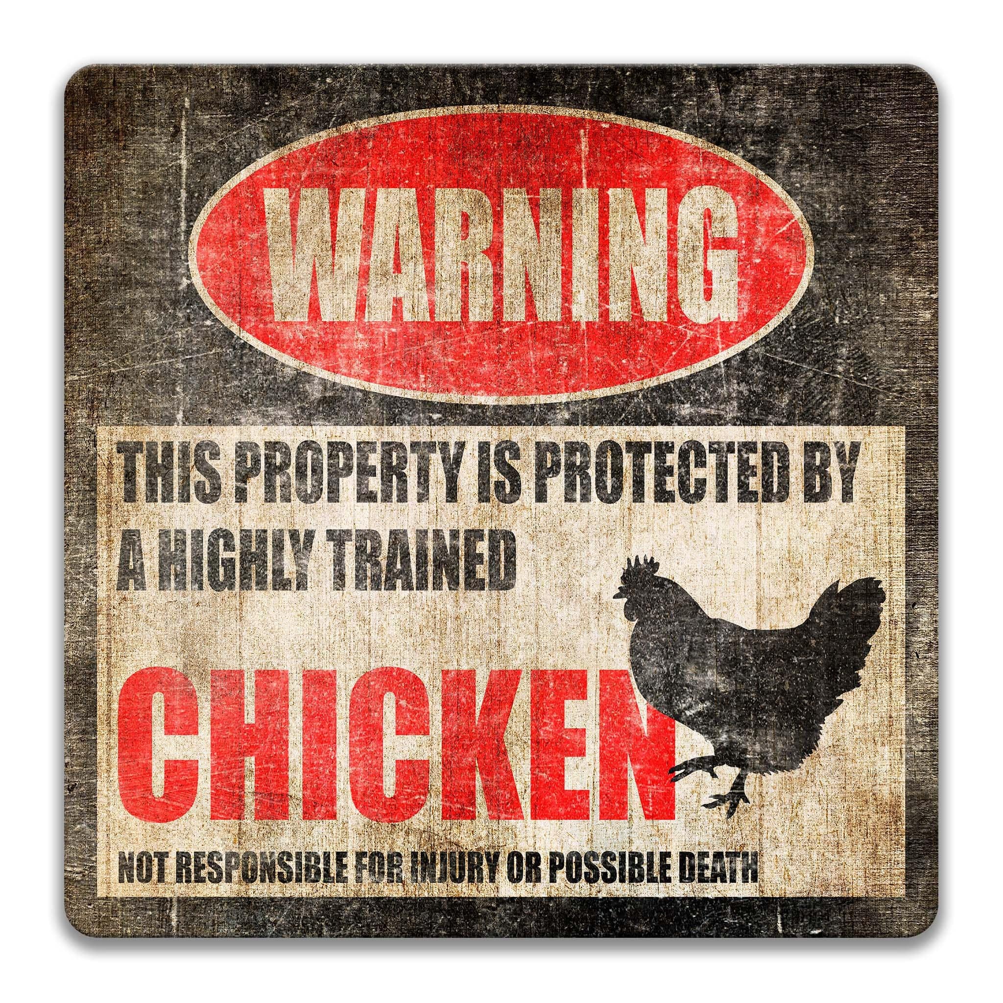 Funny Chicken Warning Sign - Decorate Your Chicken Coop with this Funny Metal Sign - Farm Decor - Backyard Chickens