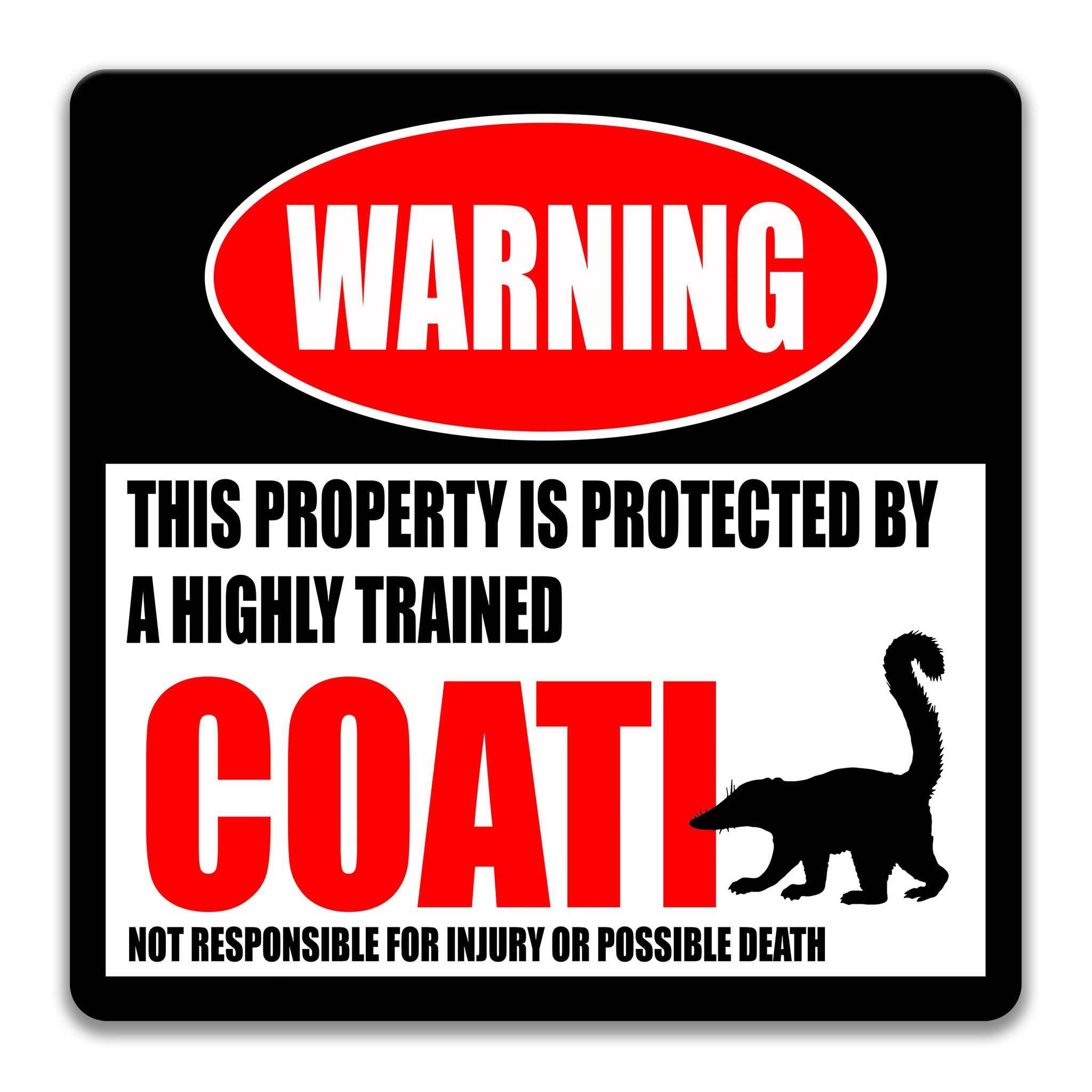 Funny Coati Warning Sign - Perfect for Coon Cat Lovers - Available in Multiple Sizes - Costa Rica Animals