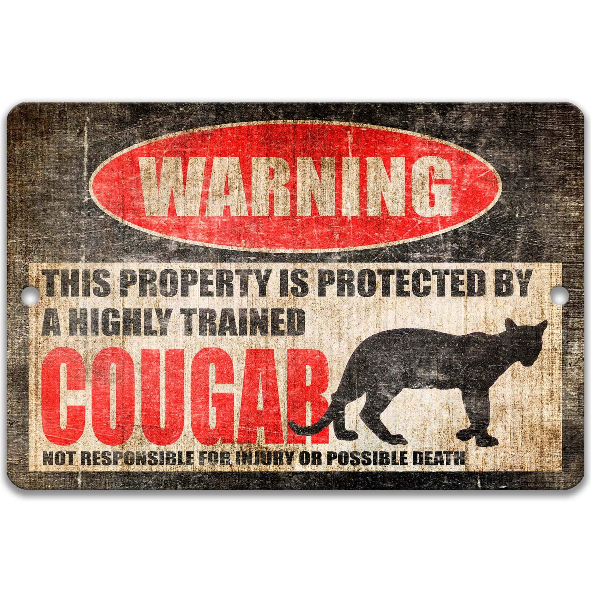 Funny Cougar Warning Sign, Cougar Decor, Cougar Sign, Panther, Puma, Mountain Lion, Animal Signs, Metal Sign, Indoor Outdoor