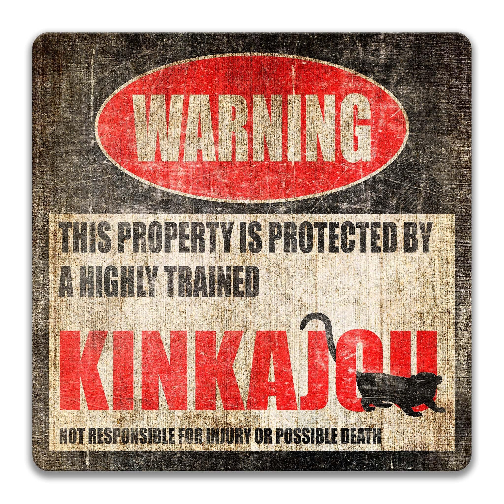 Funny Kinkajou Warning Sign, Beware of Kinkajou Sign, Tropical Rainforest Mammal, Coatis