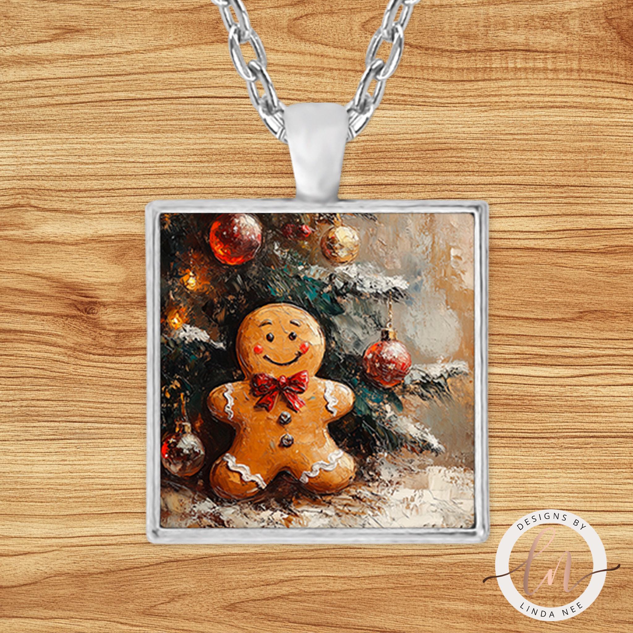 Gingerbread Man Pendant - Vintage Christmas Necklace for Her