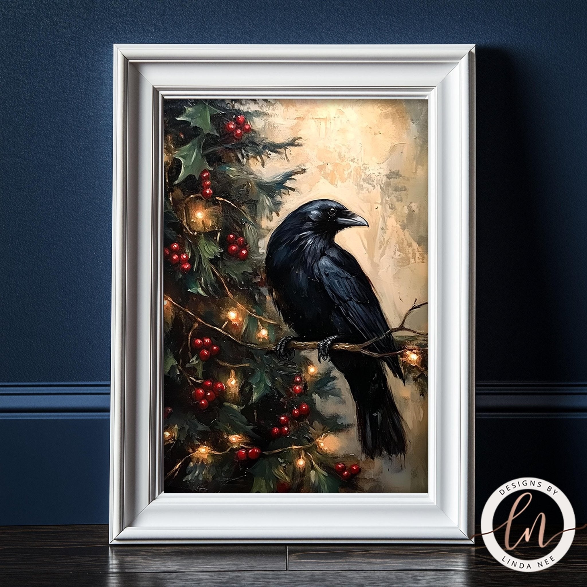 Gothic Raven on Christmas Tree Wall Art - Metal & Fine Art for Holiday Decor