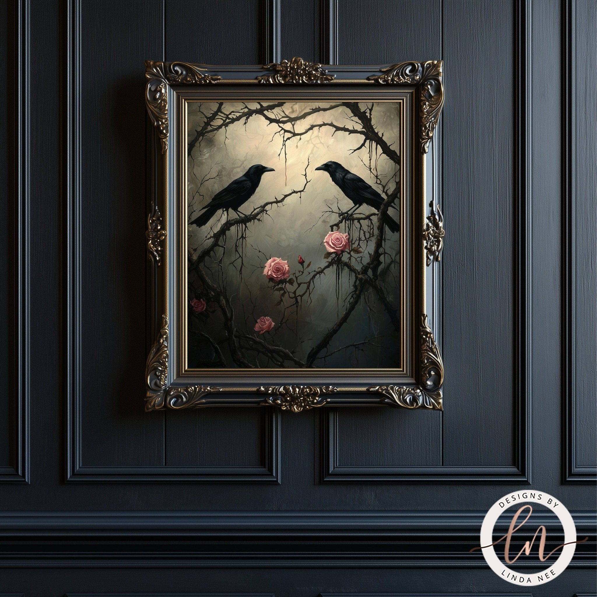 Gothic Raven Couple Wall Art - Metal or Paper