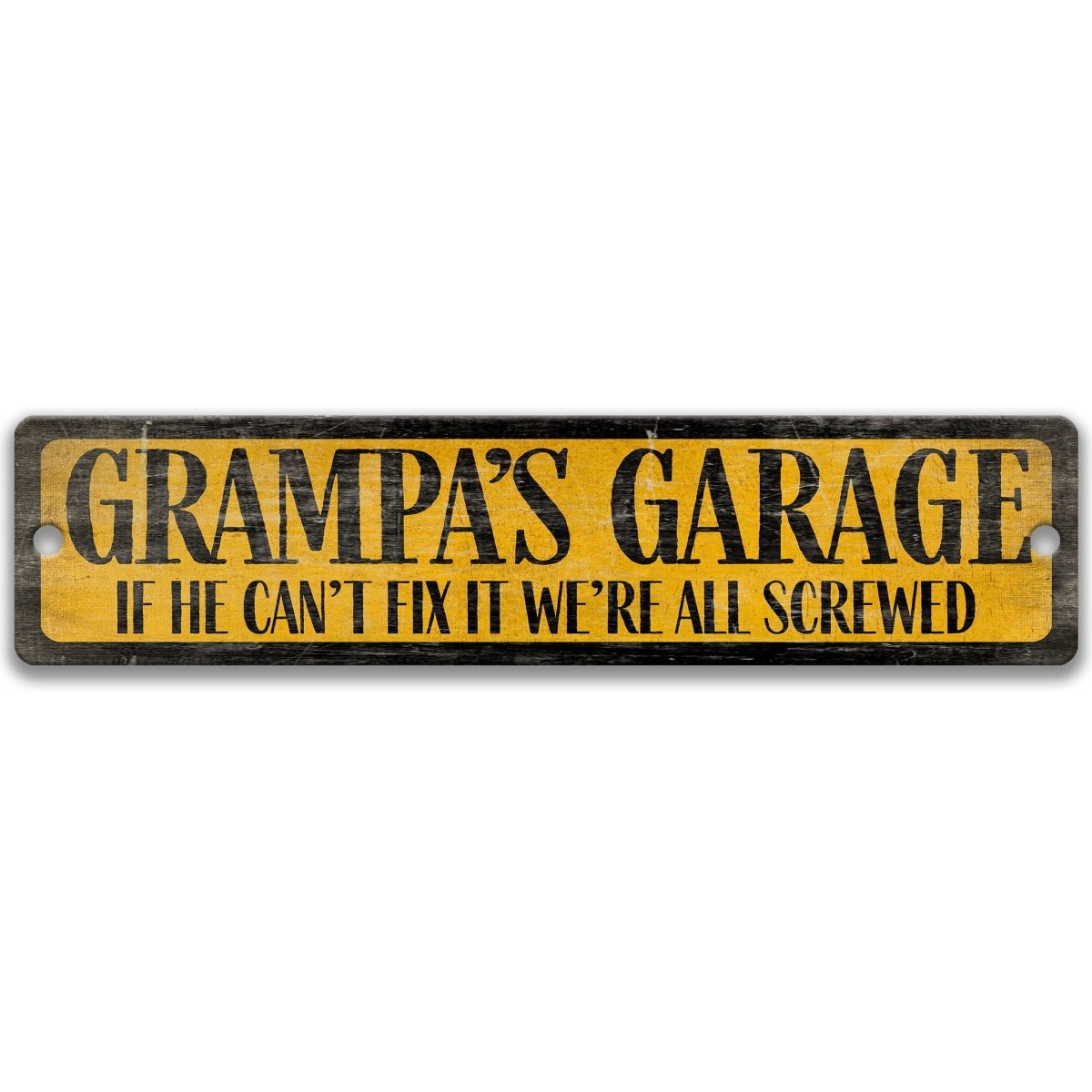 The image is a sign that reads "GRAMPPA'S GARAGE" in black and yellow text.