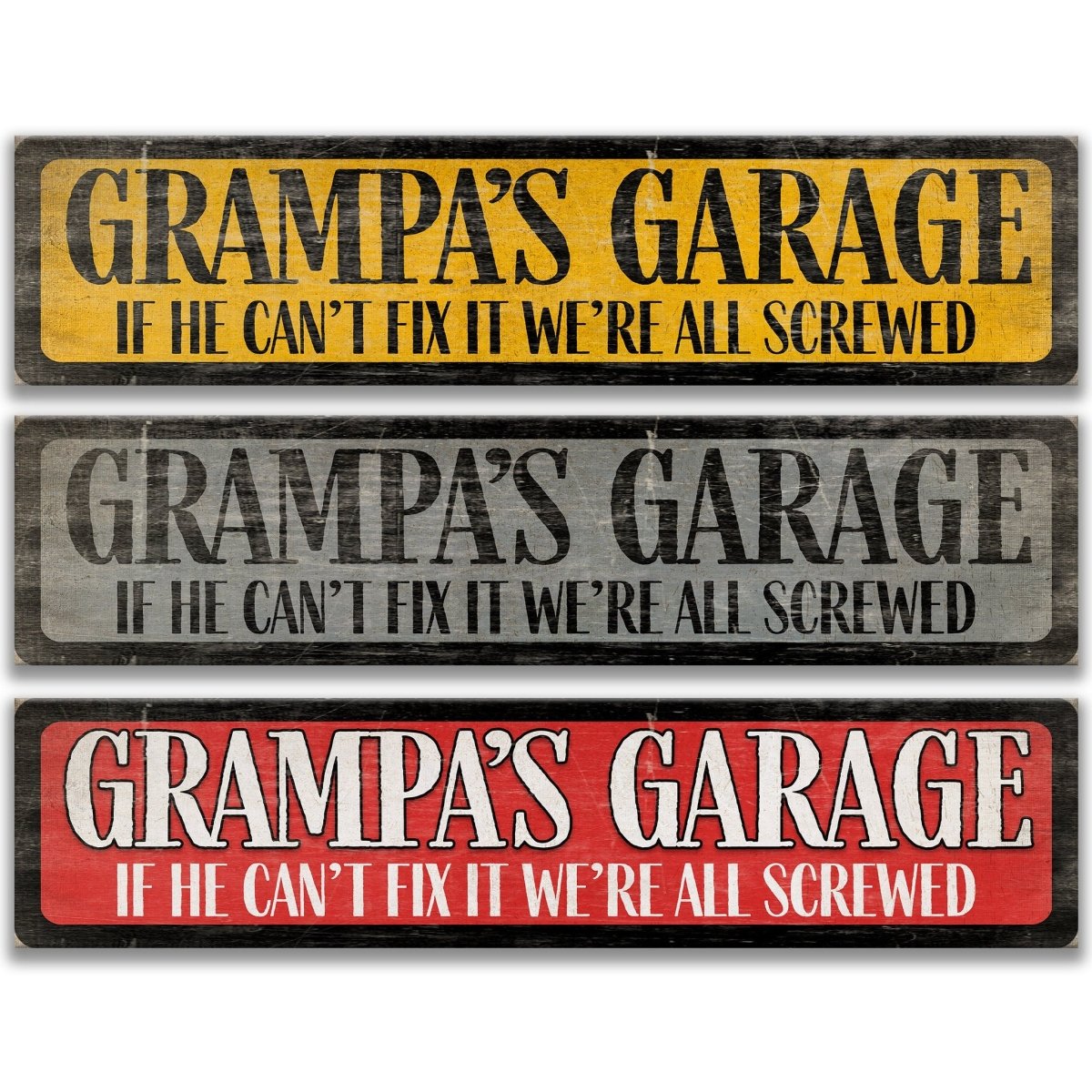 three signs with the same message, stating "If he can't fix it, we're all screwed".