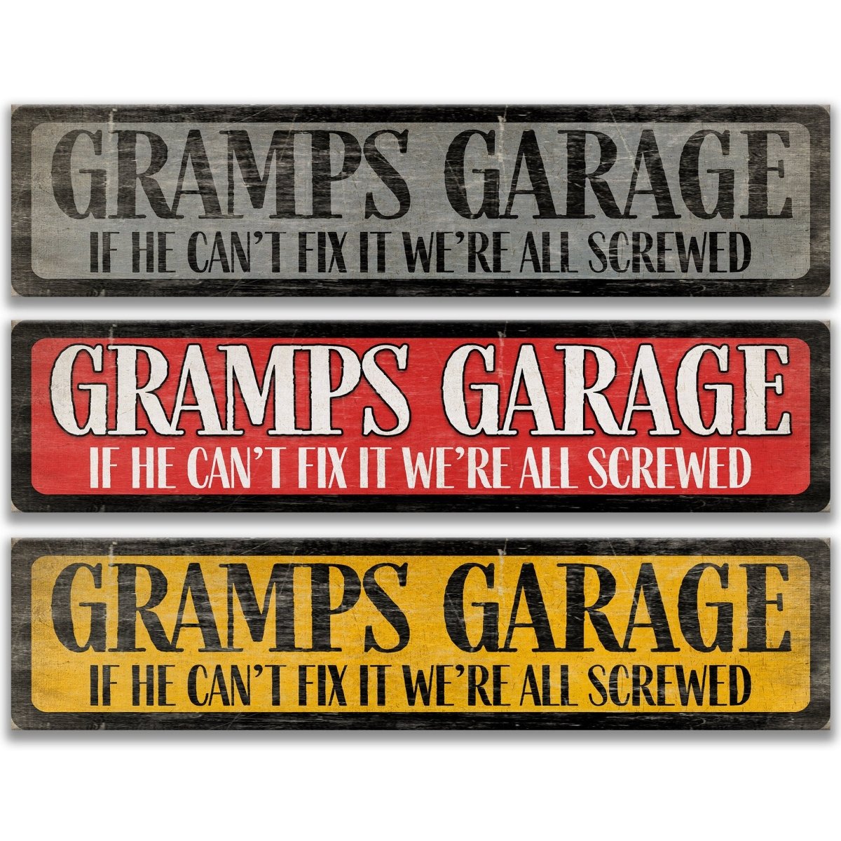 three signs with the same message, stating "If he can't fix it, we're all screwed".