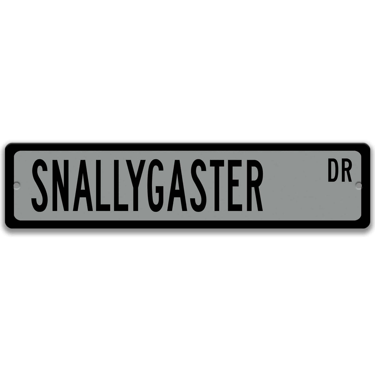 Gray Snallygaster aluminum street name sign with black lettering, alternate layout