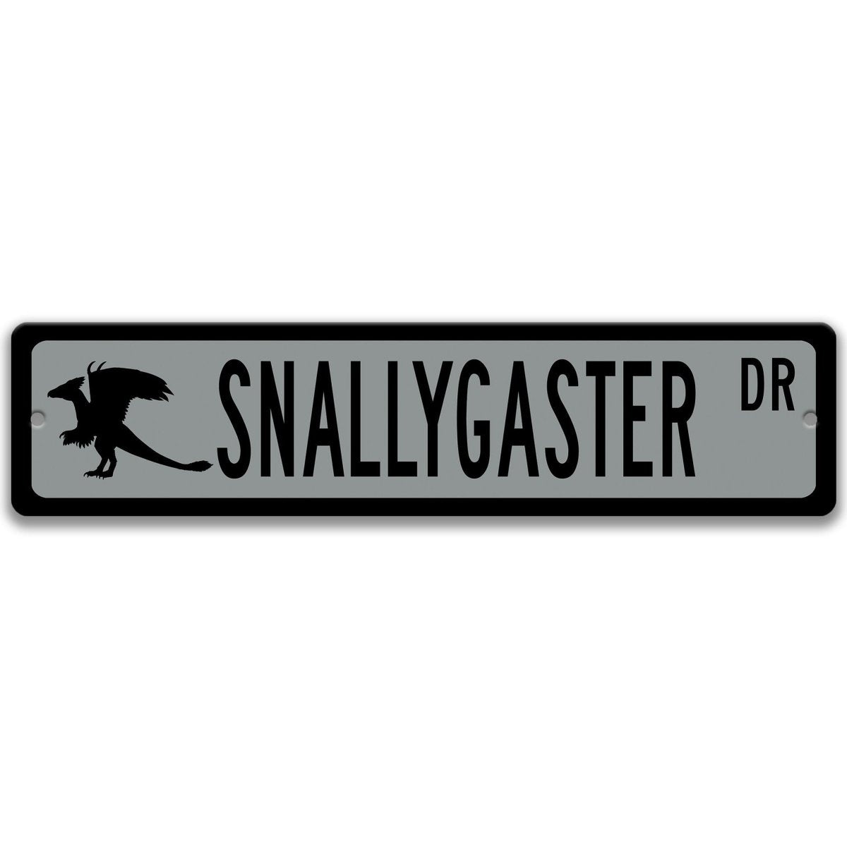 Gray Snallygaster aluminum street name sign with black lettering