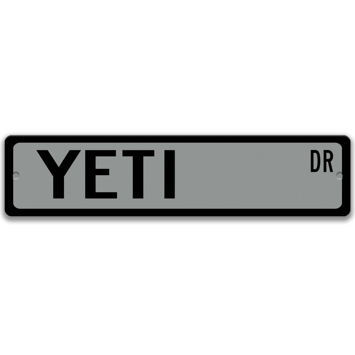 Gray Yeti aluminum street name sign with black lettering