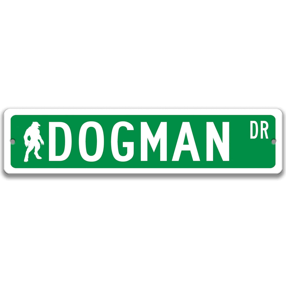 Green Dogman aluminum street name sign with white lettering