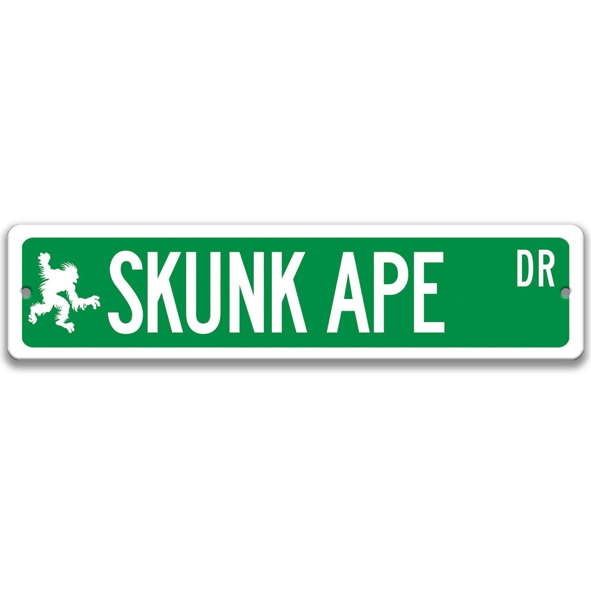Green Skunk Ape aluminum street name sign with white lettering