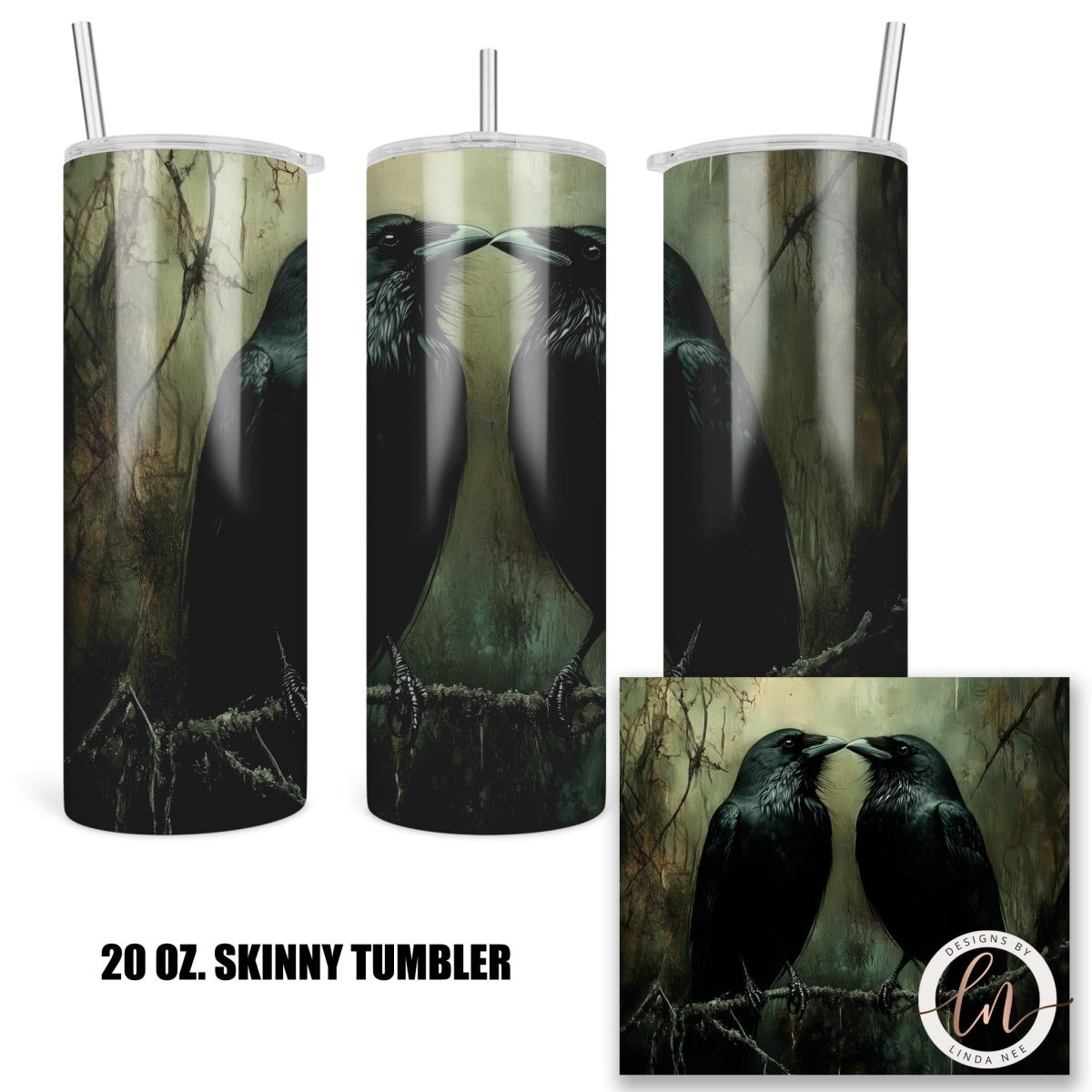 Raven Couple Skinny Tumbler - Gothic Dark Academia GiftDesigns by Linda Nee