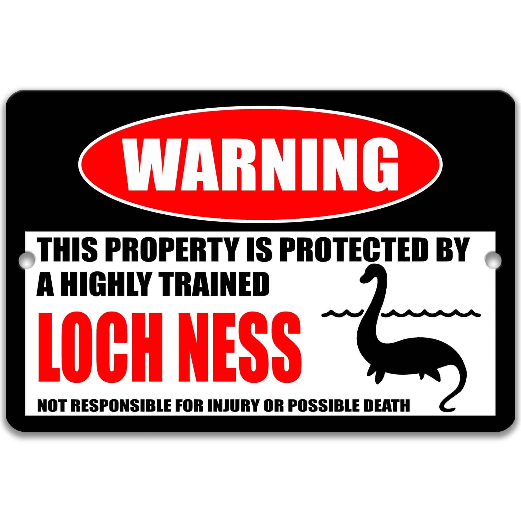 Loch Ness Monster Warning Sign - Mythical Creature Outdoor Decor - Nessie Folklore Urban Legend - Sea Serpent Monster