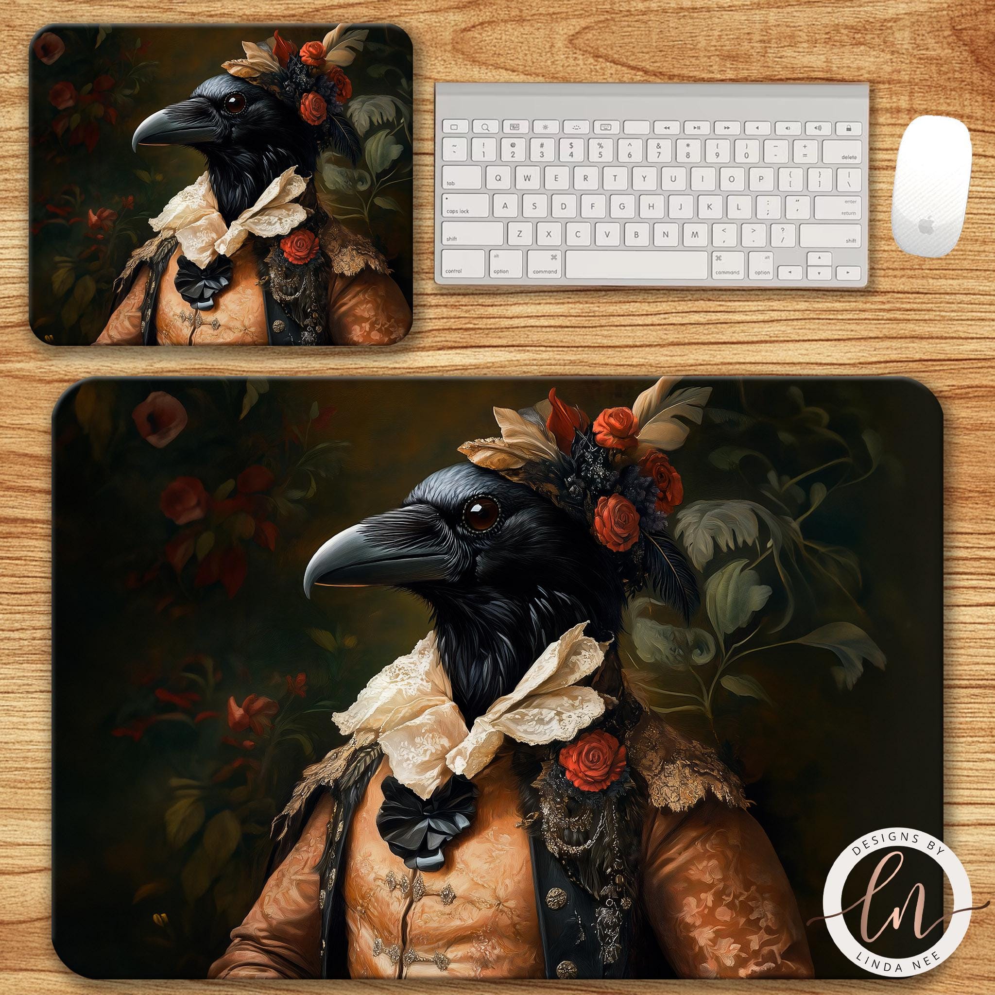 Medieval Raven Desk Mat - Dark Academia Gothic Crow Decor