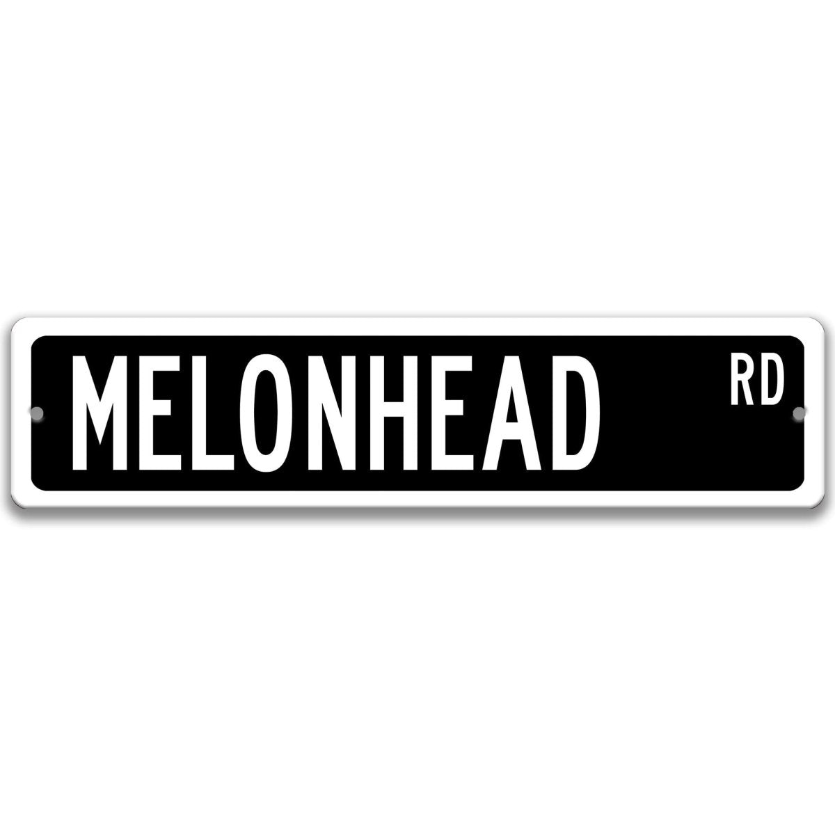 Black Melonhead DR aluminum street sign with white lettering