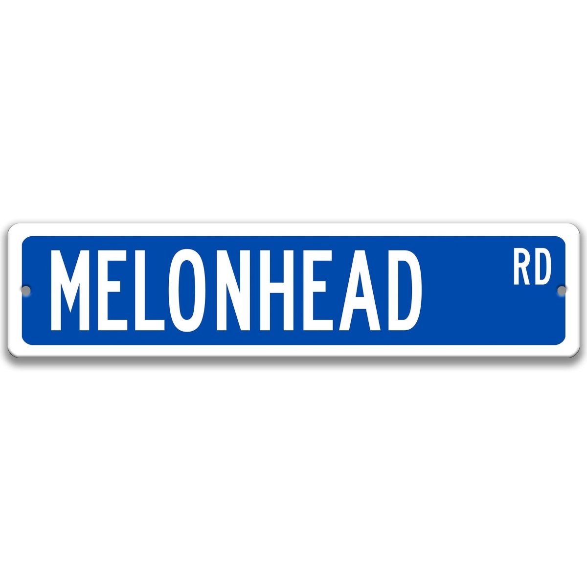 Blue Melonhead DR aluminum street sign with white lettering
