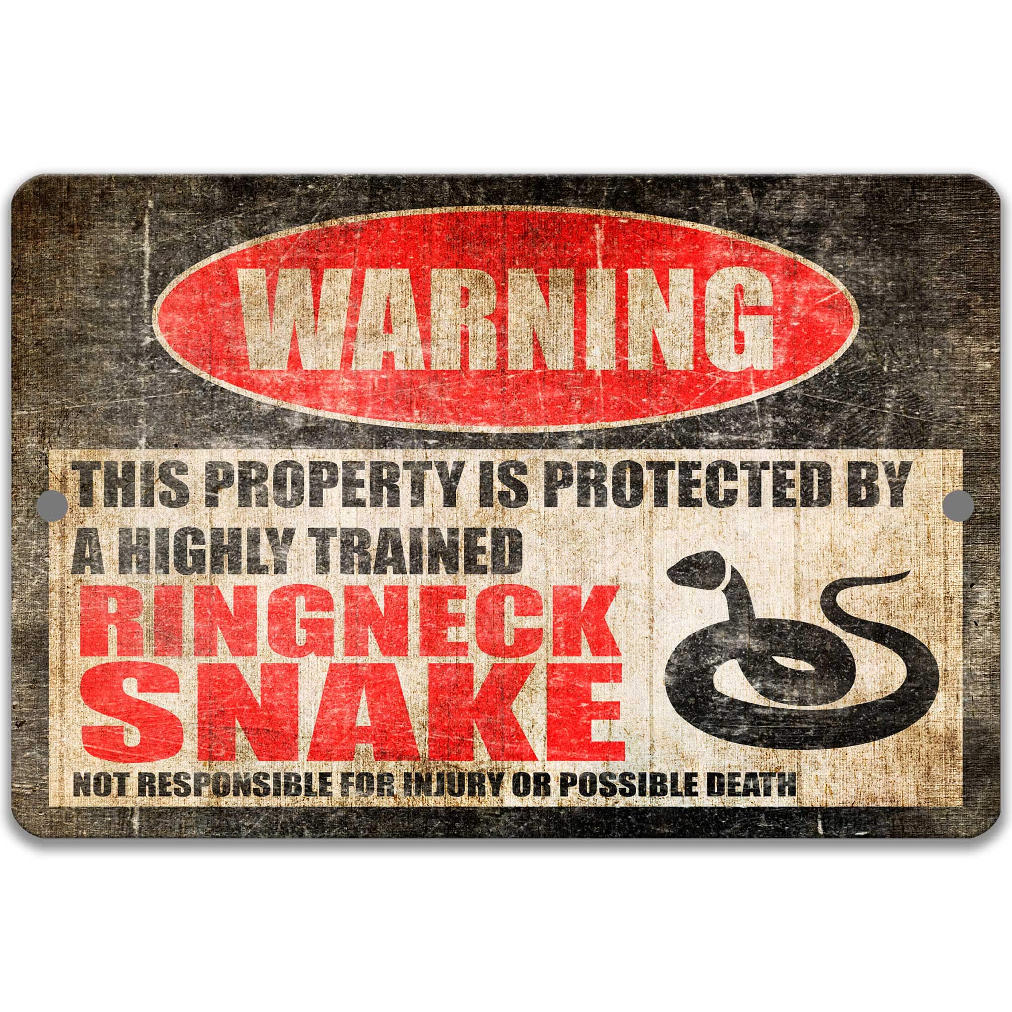 Metal Ringneck Snake Warning Sign - Reptile Pet Gift Accessories
