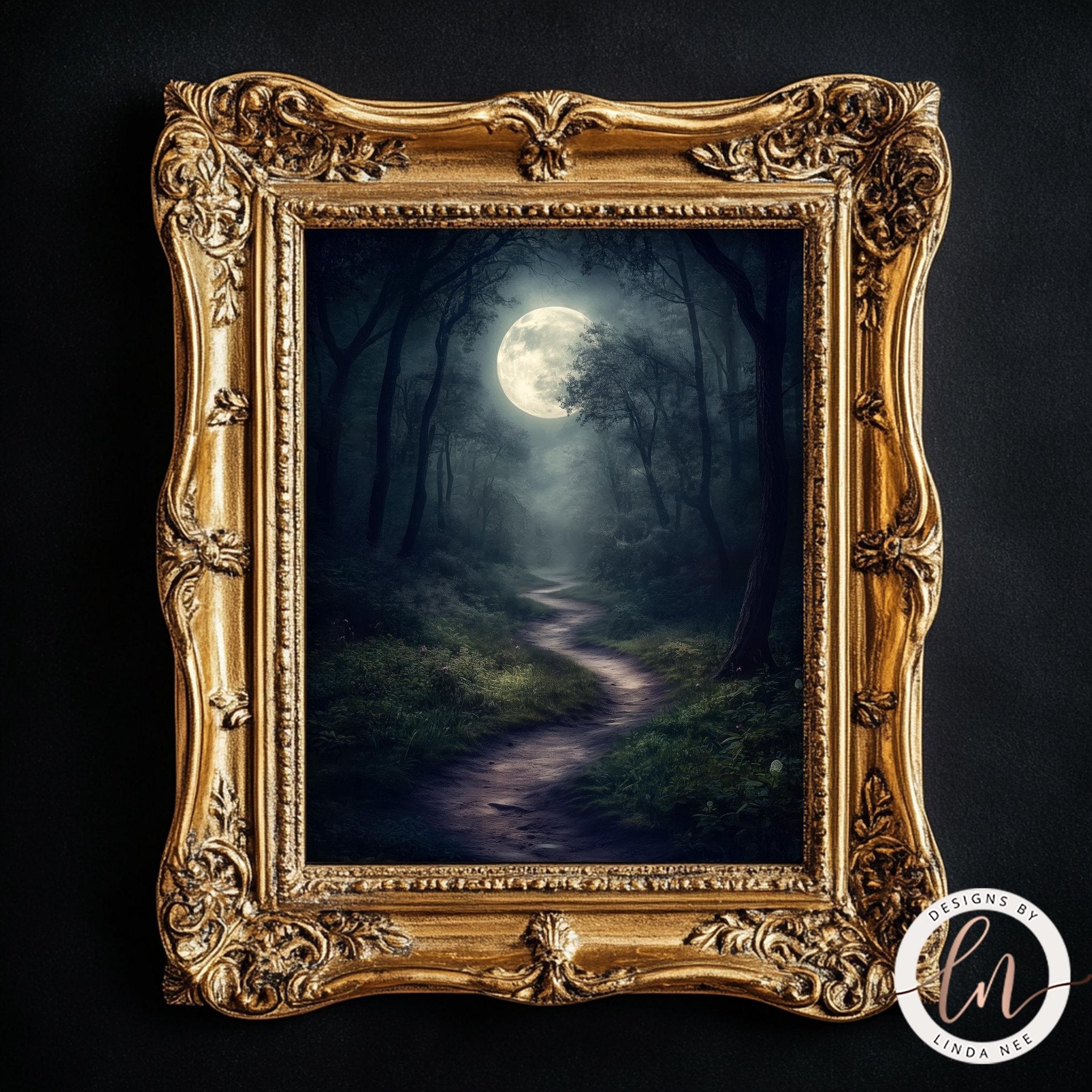 Moody Full Moon Dark Forest Print