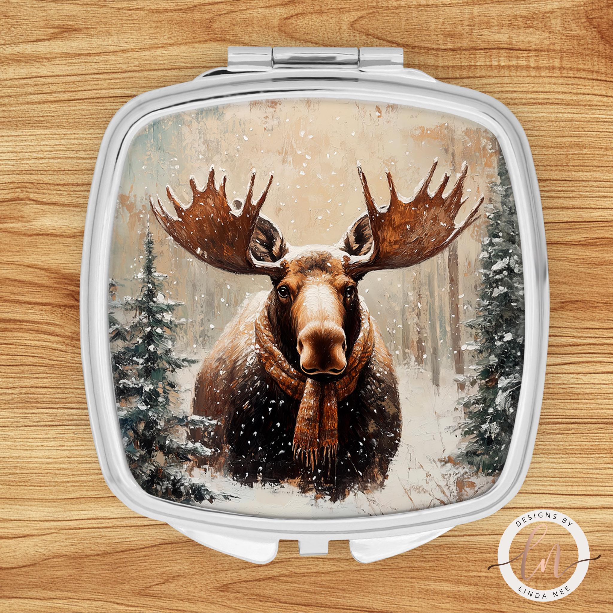 Moose Compact Mirror - Rustic Nature Cottagecore Giftanthropomorphic