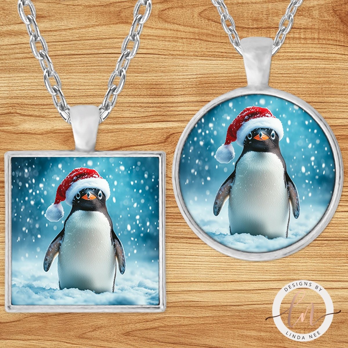 Penguin Necklace - Cute Santa Penguin Christmas PendantDesigns by Linda Nee