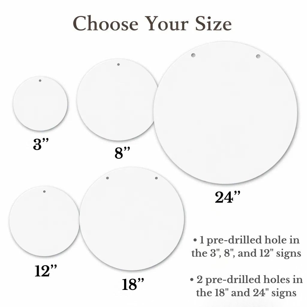 a collection of white circular shapes, each with a hole, ranging from 3" to 24" in diameter. The shapes are labeled with their corresponding hole size, and there are descriptions provided for the hole sizes.