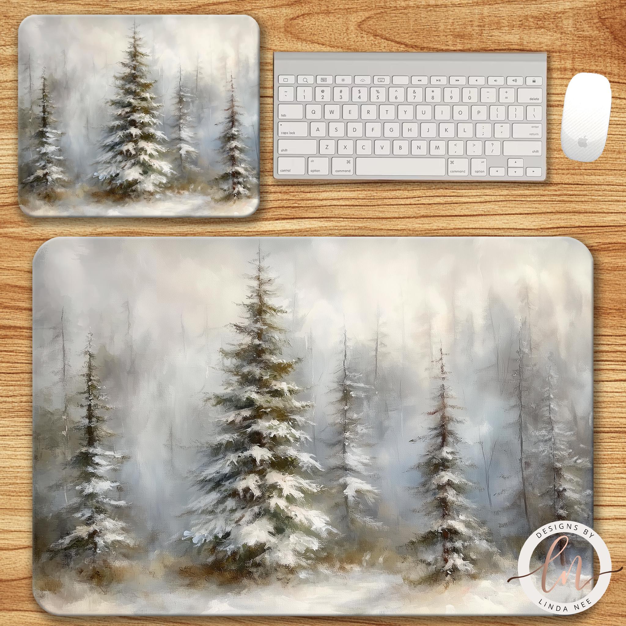Pine Tree Mousepad - Vintage Winter Cottagecore Decorgifts