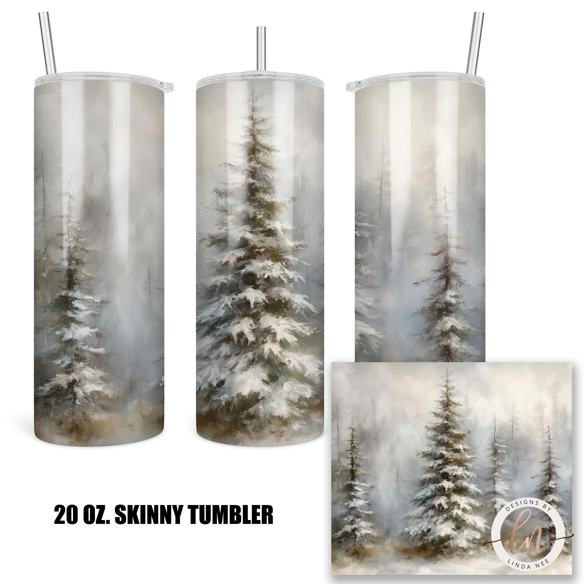 Pine Tree Tumbler - Vintage Snowy Forest Holiday Decor