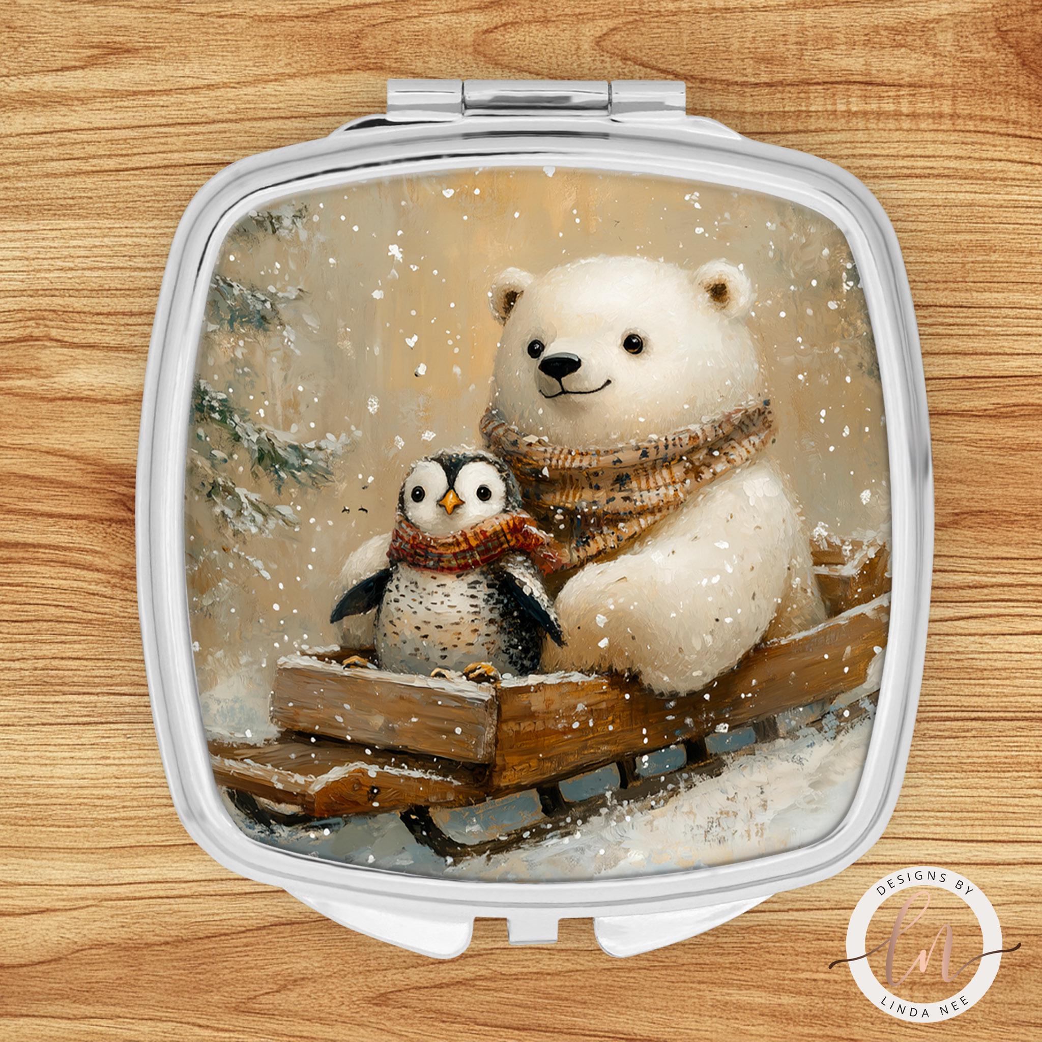 Polar Bear Penguin Compact Mirror - Rustic Nature Gift