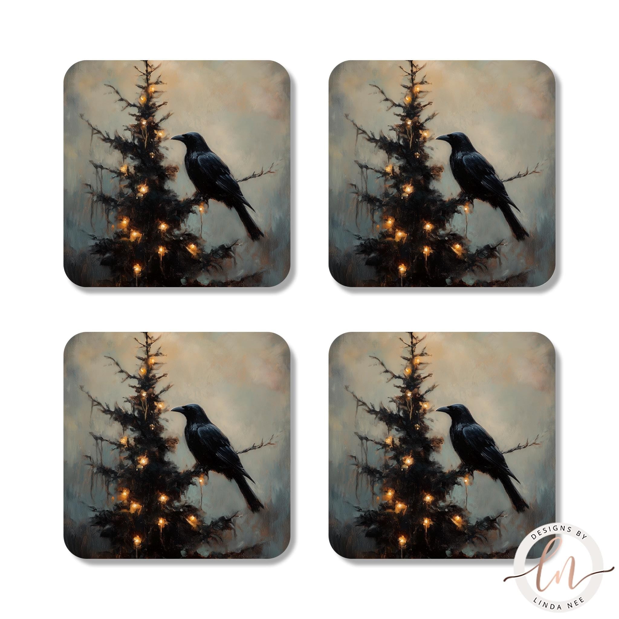 Raven Coasters Set - Dark Academia Cottagecore Holiday Gift